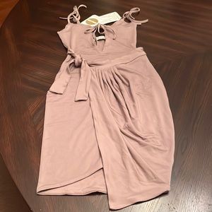 OHPOLLY Tan Wrap Side Tie Mini Dress Size UK4 US0